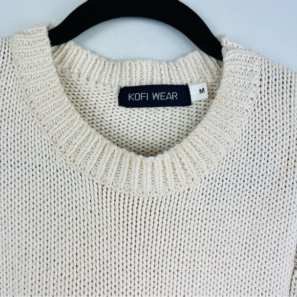 Vintage Kofi Wear Cream Knit Embroidered Crew-Neck Long sweater Dress - Picture 11 of 13